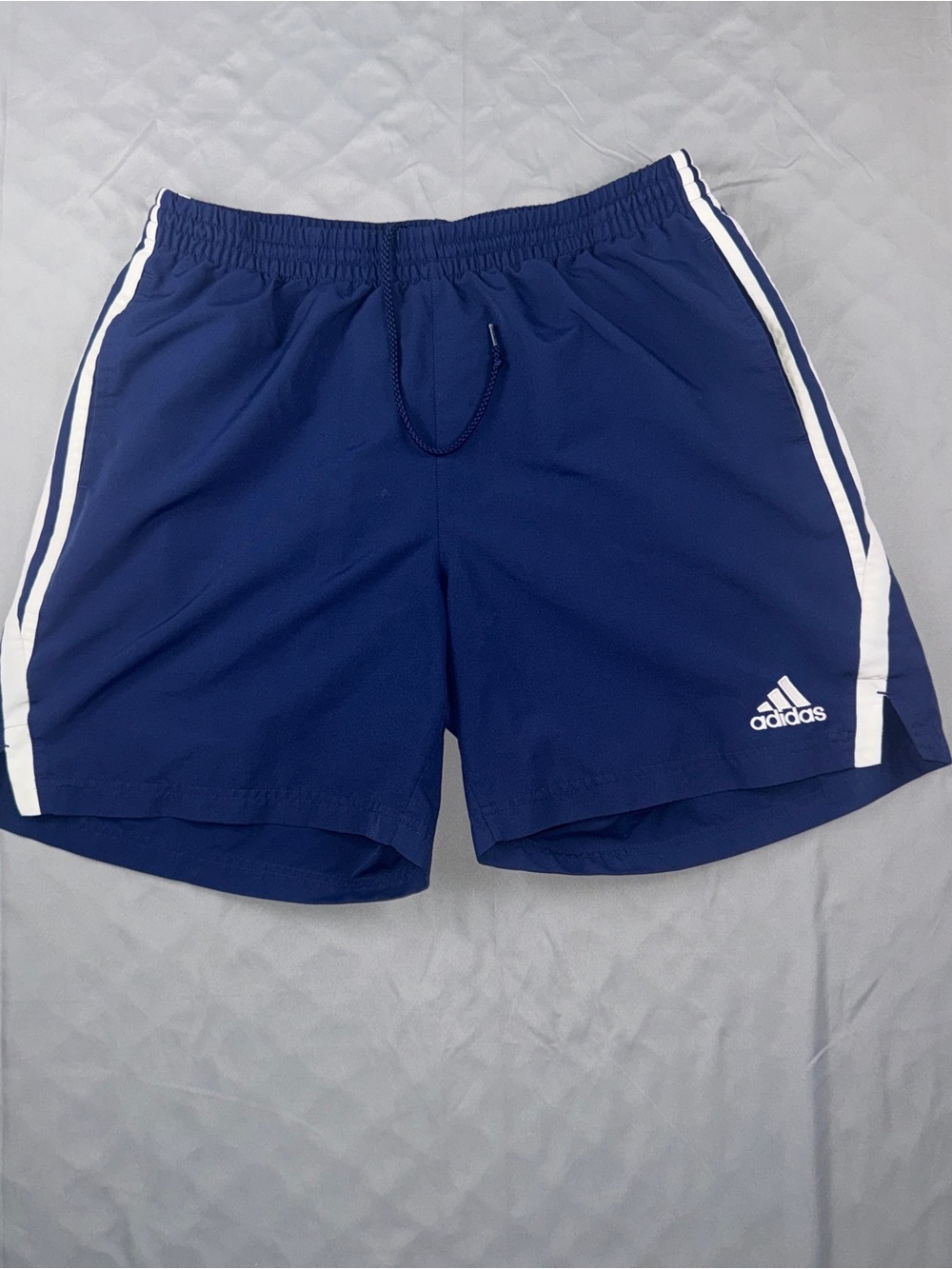adidas Navy Blue Athletic Shorts with White Stripes